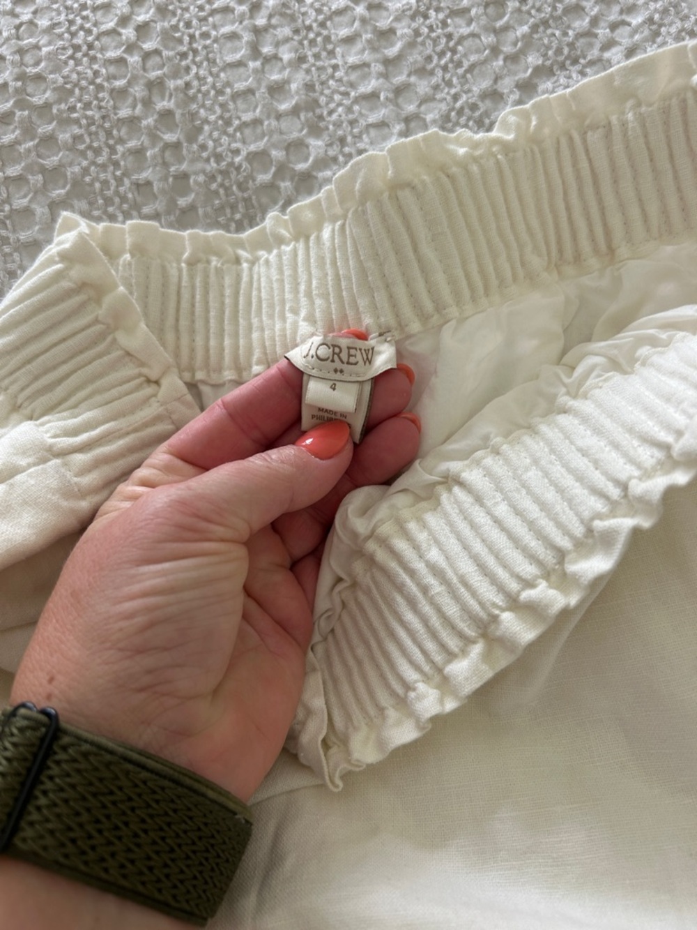 J. Crew Cream Elastic Smocked Waist Skirt